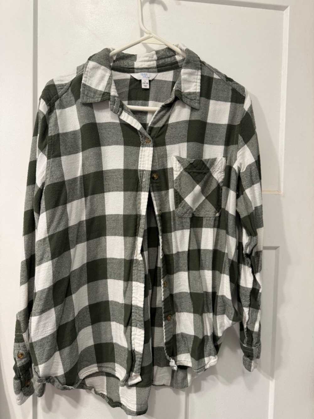 Time and Tru Olive and White Plaid Shirt